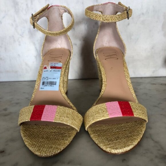 INC Kivah Block Heel Ankle Strap Pink Red Stripe Sandals 6M RARE - Picture 6 of 17